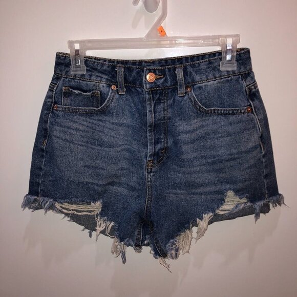 Wild Fable Women Size 4 Blue Distressed Cut Off Button Fly High Rise Jean Shorts - Picture 4 of 11